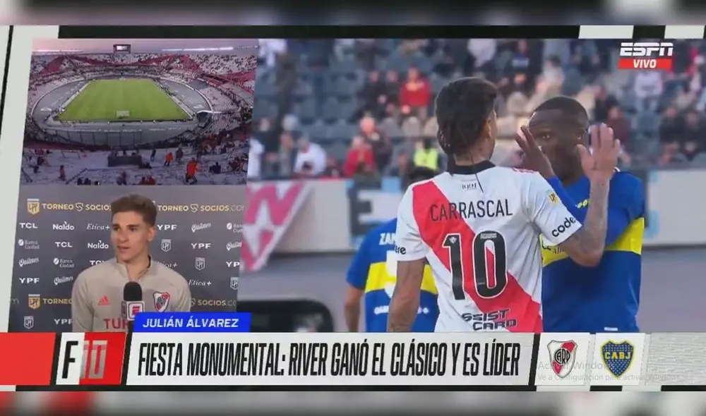 Julián Álvarez anotó los dos goles de River Plate en el superclásico. Foto: Captura ESPN