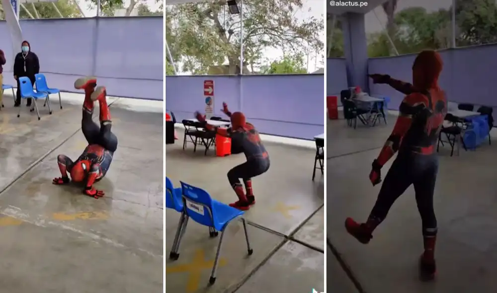 El joven trató de entretener a los jóvenes que asistían a aplicarse la dosis contra la COVID-19. Foto: captura de TikTok