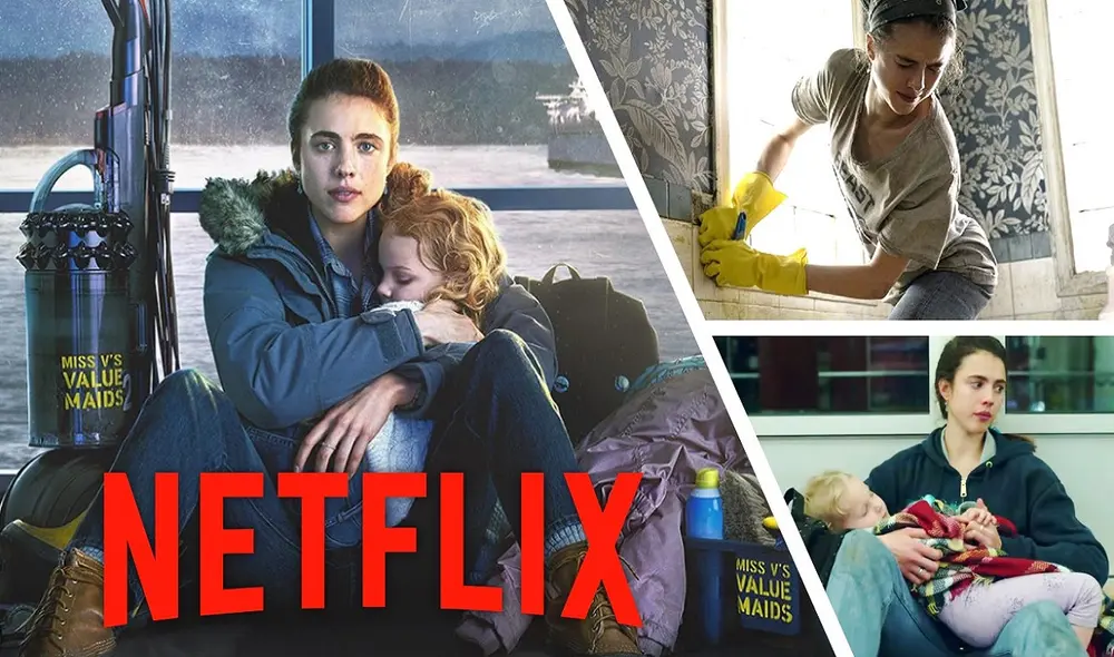 Las cosas por limpiar está protagonizada por Margaret Qualley en el papel de Alex, una joven madre soltera. Foto: composición/Netflix