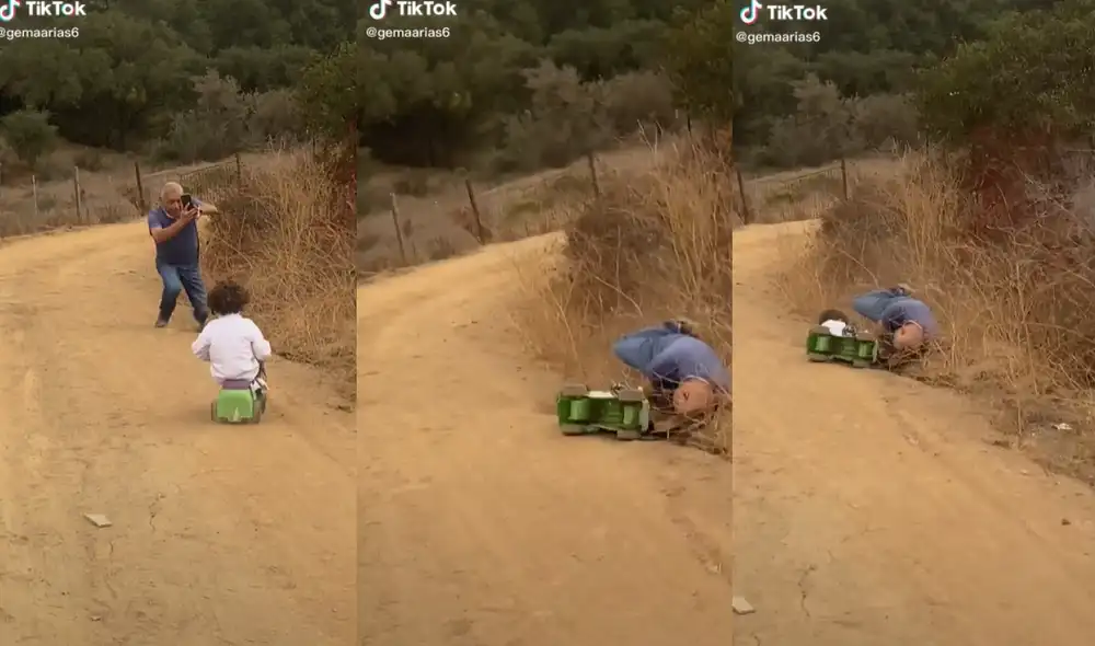 El niño y su abuelo se cayeron cuando estaban disfrutando de un paseo familiar. Foto: captura de TikTok