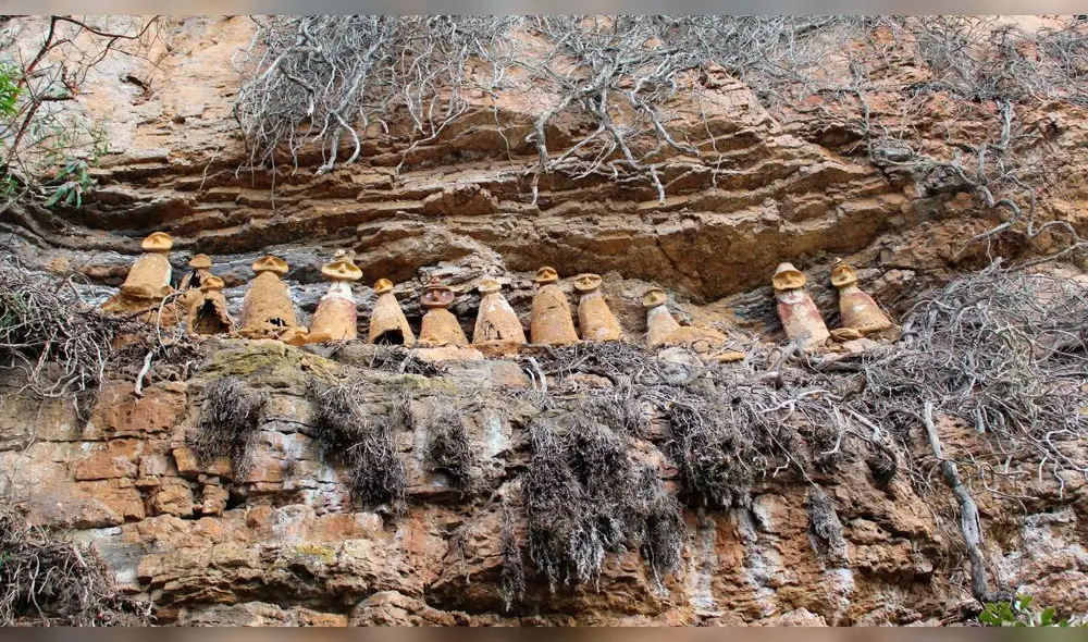 'Guerreros de las nubes' son llamados los sarcófagos que están a 400 metros de altura en el cerro El Tigre en San Jerónimo. Foto: GORE Amazonas.