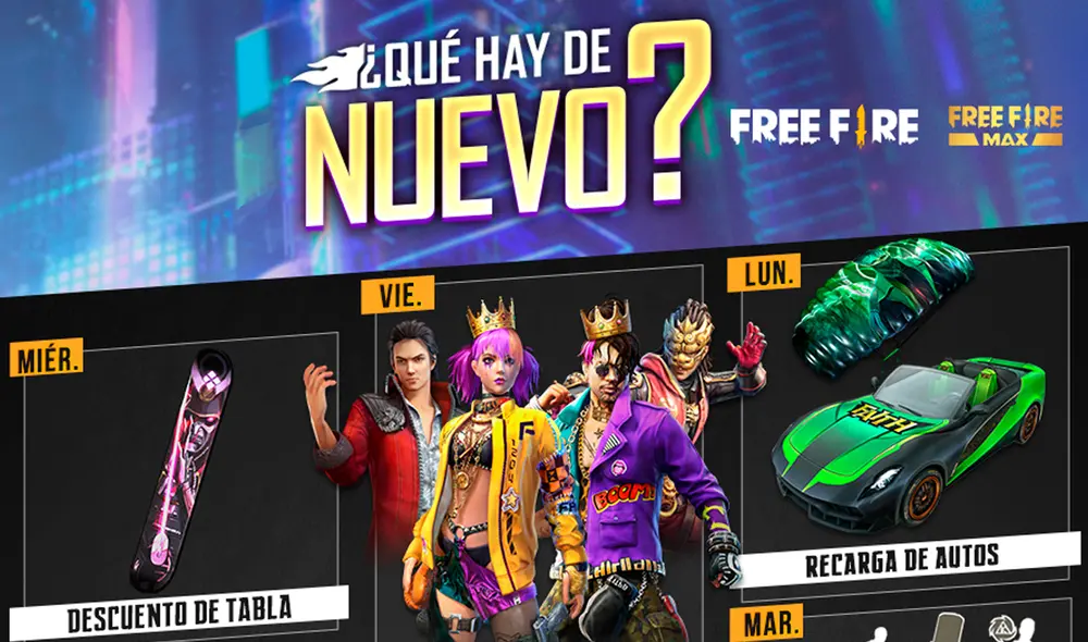 La agenda semanal trae Recarga Gloo, Recarga de Auto y otras actividades a desarrollar durante todos estos días en Free Fire. Foto: Garena La agenda semanal trae Recarga Gloo, Recarga de Auto y otras actividades a desarrollar durante todos estos días en Free Fire. Foto: Garena