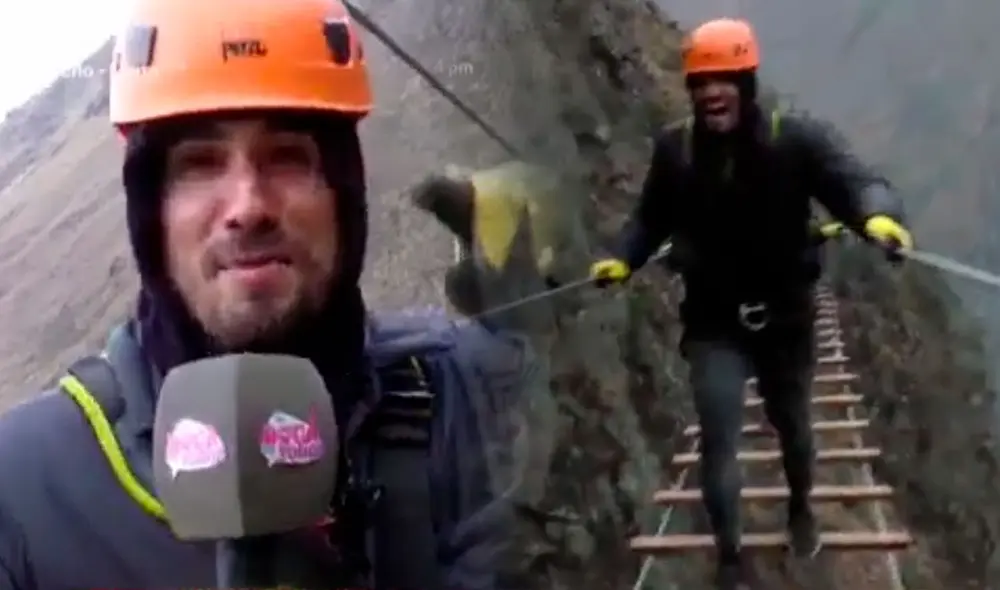 El chico reality Gino Assereto pasó tensos momentos en un puente colgante. Foto: captura/América TV El chico reality Gino Assereto pasó tensos momentos en un puente colgante. Foto: captura/América TV