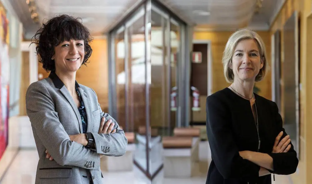 Las investigadoras Emmanuelle Charpentier y Jennifer A. Doudna durante una de sus visitas a España. Foto: Olmo Calvo / Sinc Las investigadoras Emmanuelle Charpentier y Jennifer A. Doudna durante una de sus visitas a España. Foto: Olmo Calvo / Sinc