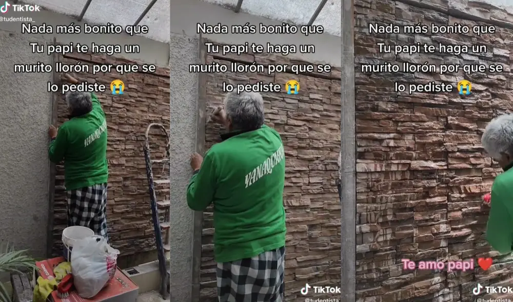 Padre de familia realizó la pared llorona con ayuda de tutoriales de YouTube. Foto: captura de TikTok