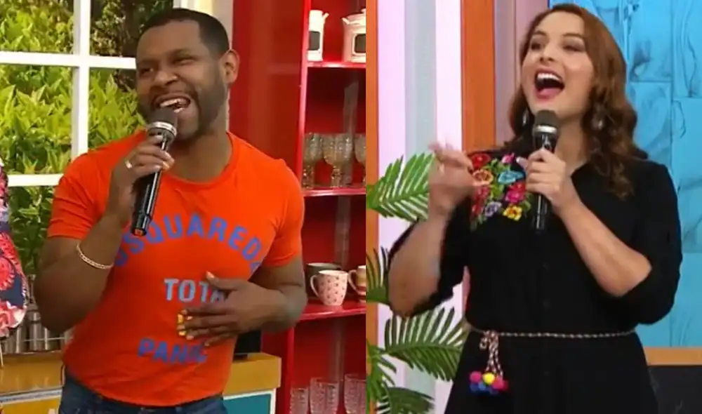 Edson Dávila 'Giselo' le da la bienvenida a Natalia Salas en América hoy. Foto: captura de América TV