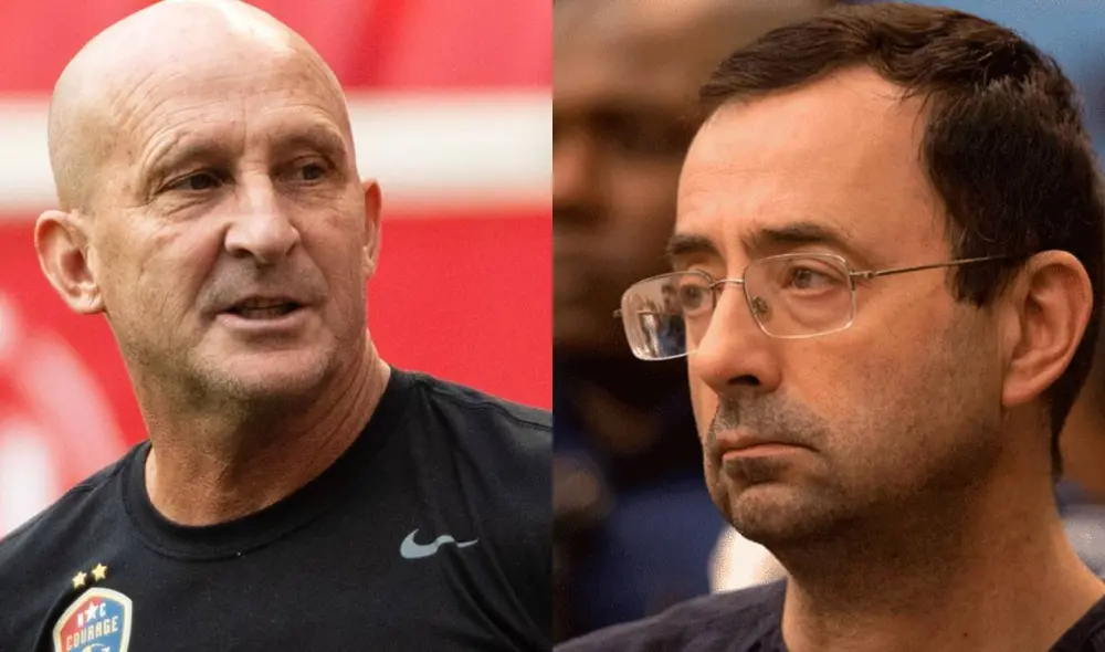 De izquierda a derecha, Paul Riley y Larry Nassar. Foto: composición AFP