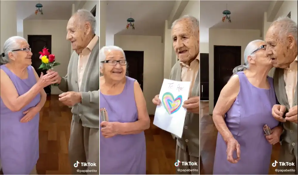 A pesar de los años ambos demuestran a los jóvenes que aún se divierten y que el amor perdura. Foto: captura de video de TikTok