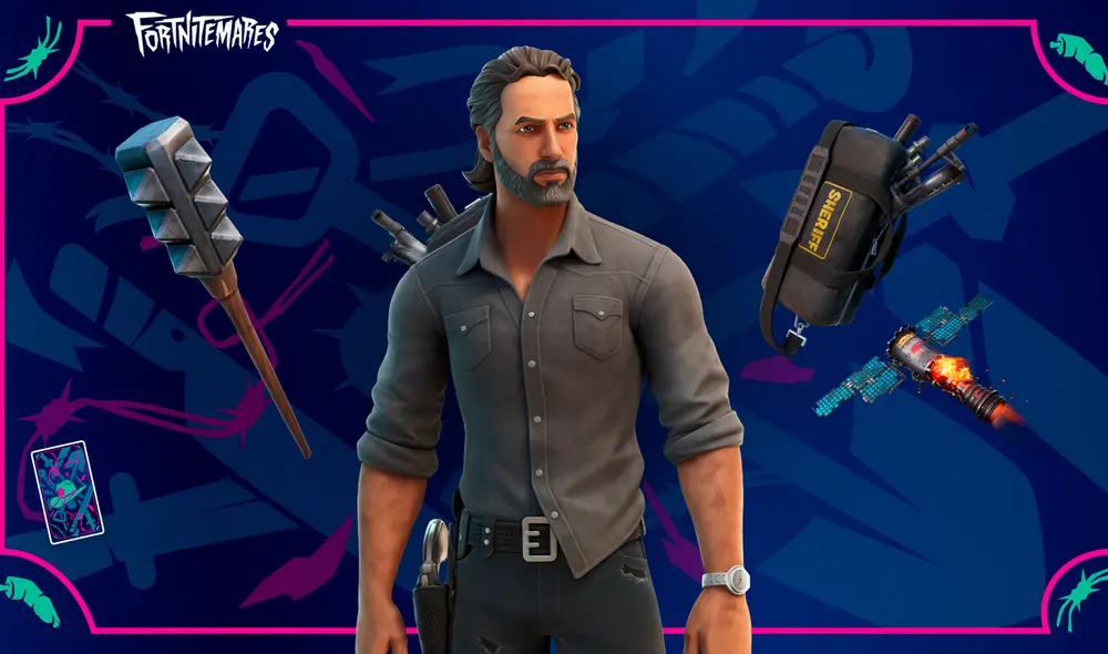 La skin de Rick Grimes cuesta 1.500 paVos y el lote que incluye arma y planeador vale 1.900 paVos. Foto: Fortnite La skin de Rick Grimes cuesta 1.500 paVos y el lote que incluye arma y planeador vale 1.900 paVos. Foto: Fortnite