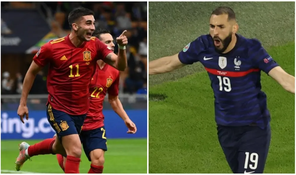 Ferrán Torres y Karim Benzema buscarán ser goleadores en esta final de UEFA Nations League. Foto: composición LR/AFP