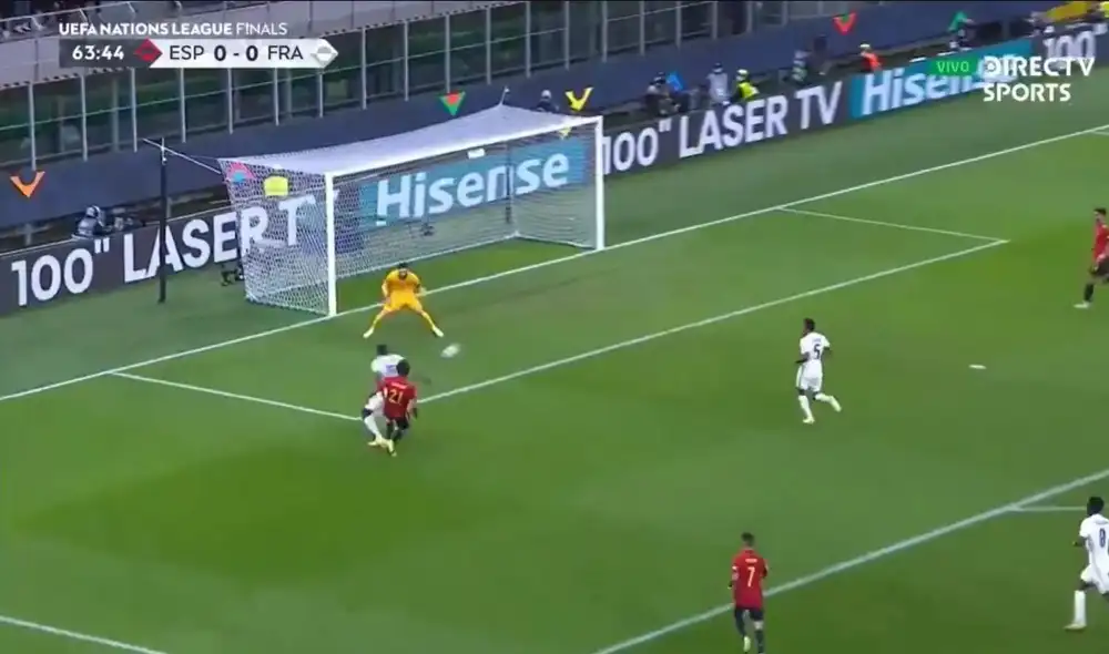 Mikel Oyarzabal anotó el 1-0 para España. Foto: Captura DirecTV Sports