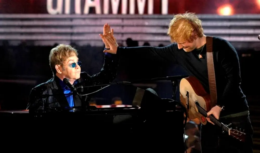 Los músicos británicos Ed Sheeran y Elton John han colaborado previamente en presentaciones en vivo. Foto: captura de Grammys