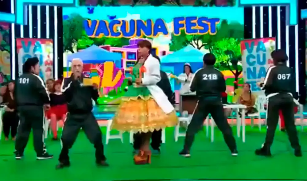 El programa intentó parodiar a los personajes de la serie El juego del calamar. Foto: captura de América TV