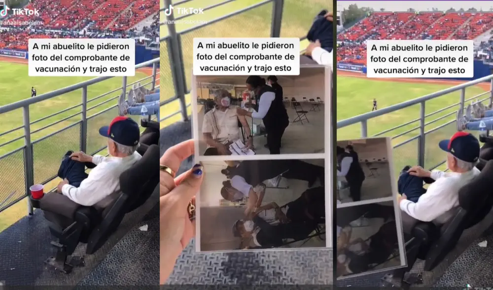 Las fotografías muestran el preciso momento donde aplican las vacunas al abuelito. Foto: captura de TikTok