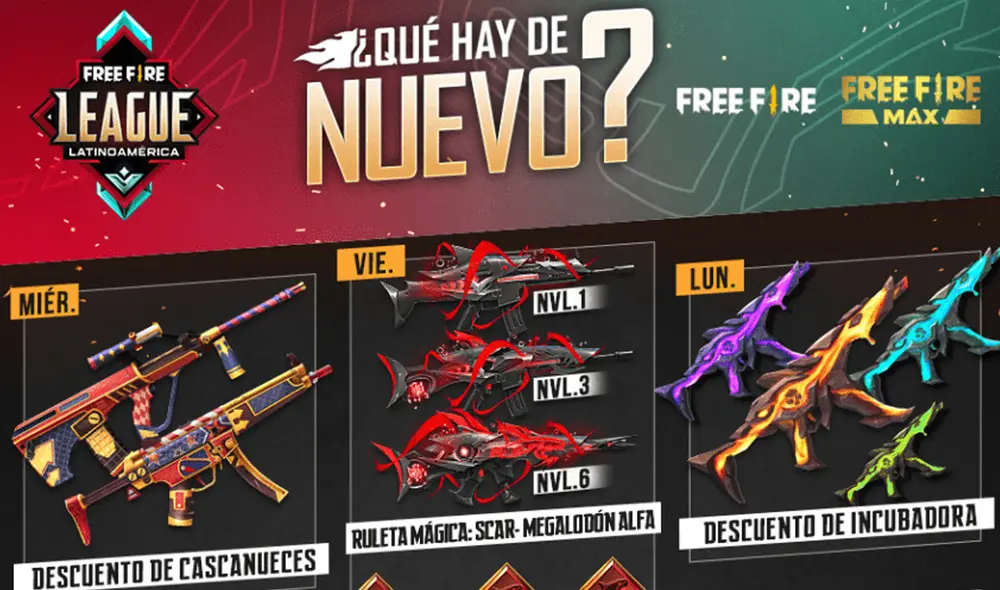 Esta nueva agenda semanal del mes de Free Fire está llena de sorpresas. Foto: Garena. Esta nueva agenda semanal del mes de Free Fire está llena de sorpresas. Foto: Garena.