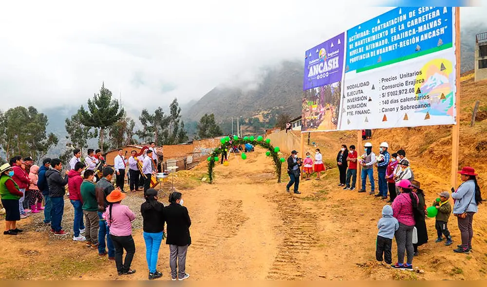 Inician trabajos de mejoramiento de la carretera entre Erajirca y Malvas. Foto: Gobierno Regional de Áncash.