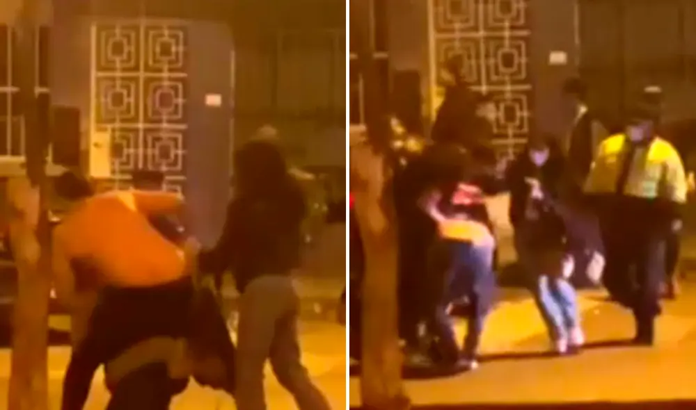 Pese a la presencia de Serenazgo en el lugar, los jóvenes continuaron el forcejeo hasta terminar en el suelo. Foto: captura de Latina Pese a la presencia de Serenazgo en el lugar, los jóvenes continuaron el forcejeo hasta terminar en el suelo. Foto: captura de Latina