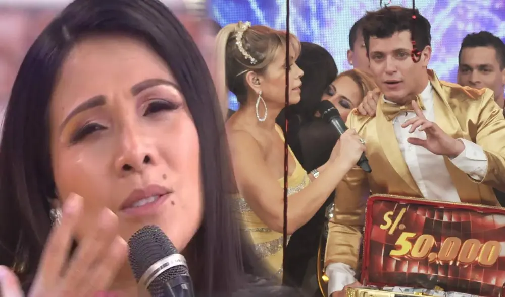 Tula Rodríguez bromea con su compañero Gino Pesaressi durante secuencia de Estás en todas. Foto: composición captura de América TV/ El Popular