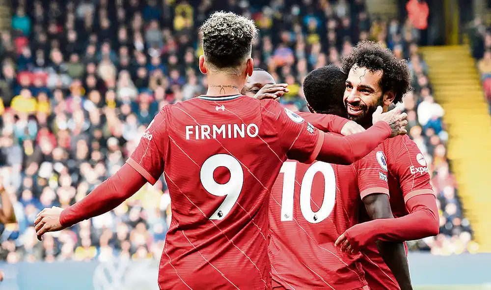 El tridente. La justa celebración de Mané, Firmino y Salah. Foto: difusión El tridente. La justa celebración de Mané, Firmino y Salah. Foto: difusión