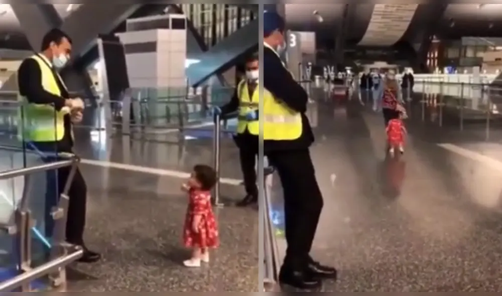 Adorable escena de una pequeña niña pidiendo permiso a un funcionario se hace viral. Foto: captura de Twitter Adorable escena de una pequeña niña pidiendo permiso a un funcionario se hace viral. Foto: captura de Twitter