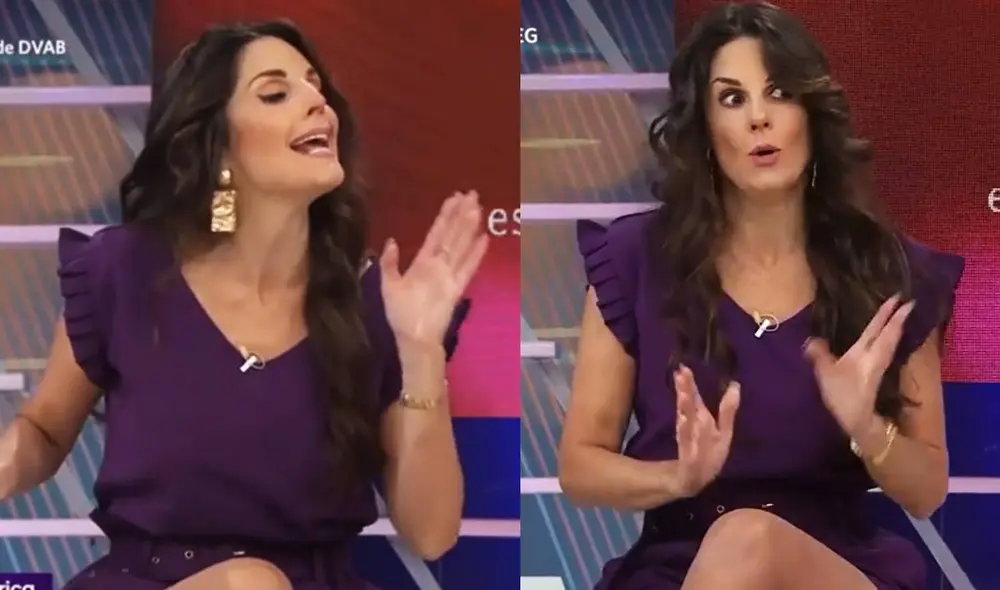 Rebeca Escribens hace reír a su producción en el set de América espectáculos. Foto: composición/ América TV