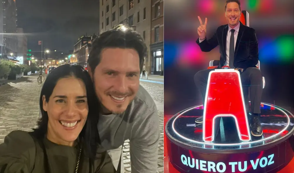 Christian Rivero le dio un beso de bienvenida a Gianella Neyra. Ahora la pareja será la encargada de conducir el programa infantil. Foto: Gianella Neyra/Instagram.