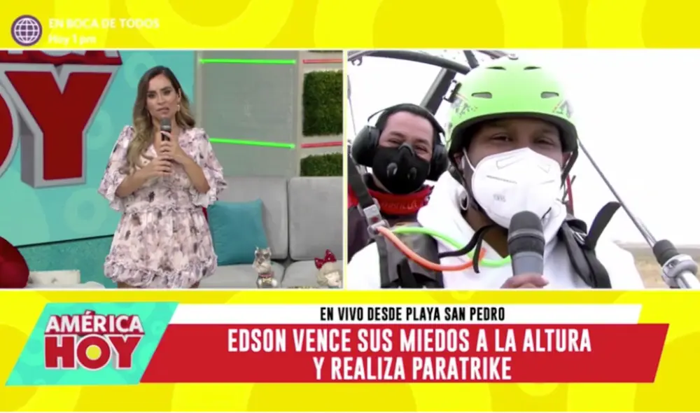El popular 'Giselo' fue enviado por América hoy a vencer su fobia a las alturas realizando paratrike. Foto: Captura América hoy.