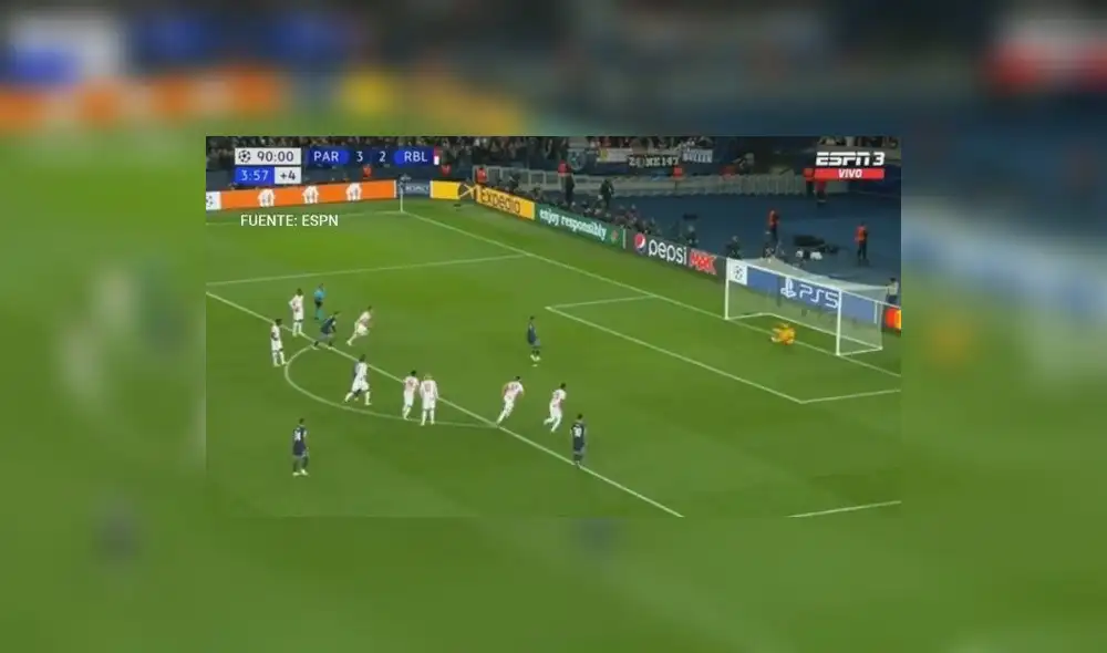 Kylian Mbappé perdió la oportunidad de anotar su segundo gol. Foto: Captura ESPN Kylian Mbappé perdió la oportunidad de anotar su segundo gol. Foto: Captura ESPN