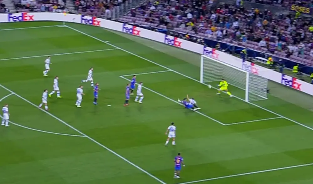 Gerard Piqué anotó el primer gol del FC Barcelona en la Champions. Foto: captura/ESPN