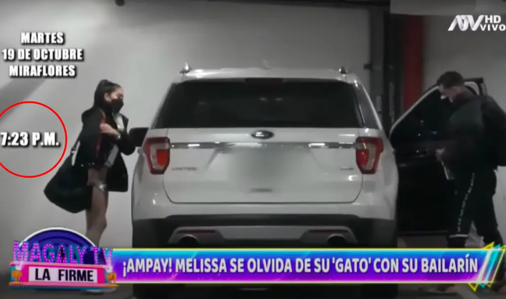 Melissa Paredes y Anthony Aranda ingresaron al lugar a las 6.57 p. m. y no salieron del mismo hasta pasadas las 7.23 p. m. con camino al gimnasio del mall. Foto: captura ATV