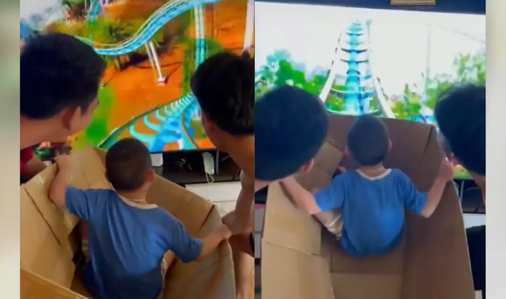 Niño rie, grita y llora cuando juega con dos jóvenes. Foto: captura de TikTok Niño rie, grita y llora cuando juega con dos jóvenes. Foto: captura de TikTok