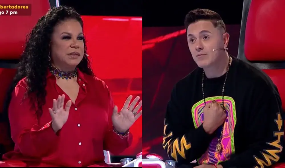 Los entrenadores de La voz kids, Eva Ayllón y Joey Montana, hicieron lo posible para convencer a Stefano González. Foto: Captura / Latina