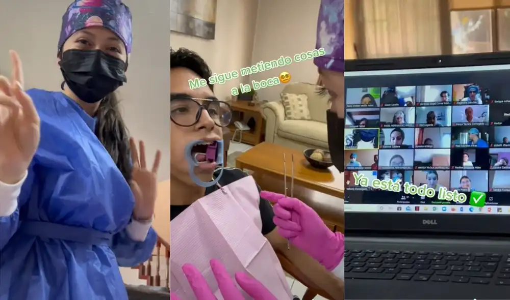 La clase virtual presenció toda la simulación del sacado de muela. Video: captura de TikTok La clase virtual presenció toda la simulación del sacado de muela. Video: captura de TikTok