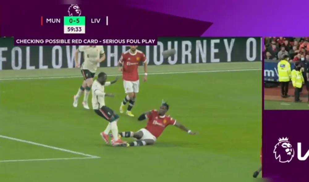 Paul Pogba vio la roja por dura patada sobre jugador del Liverpool. Foto: Captura ESPN Paul Pogba vio la roja por dura patada sobre jugador del Liverpool. Foto: Captura ESPN