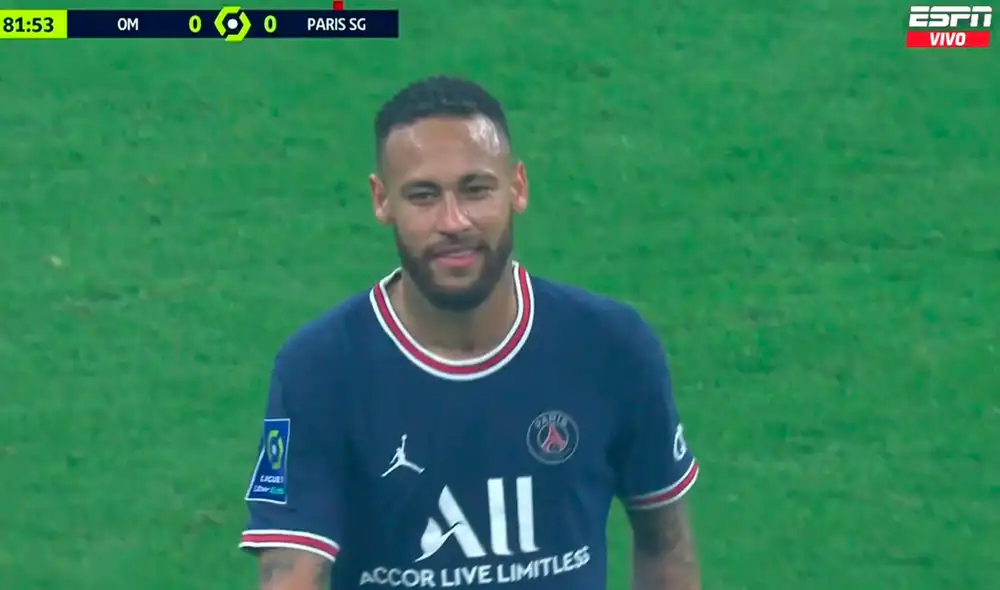 Neymar y su peculiar reacción al ser reemplazado durante el PSG vs. Marsella por la Ligue 1 2021-22. Foto: captura ESPN Neymar y su peculiar reacción al ser reemplazado durante el PSG vs. Marsella por la Ligue 1 2021-22. Foto: captura ESPN