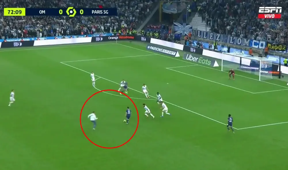 Lionel Messi fue titular en el encuentro entre PSG vs. Marsella. Captura: ESPN.