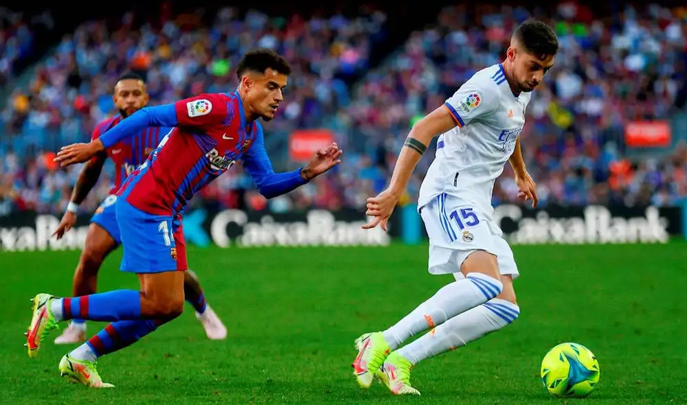Federico Valverde jugó ante el Barcelona luego de reemplazar a Rodrygo en el segundo tiempo. Foto: EFE/Enric Fontcuberta Federico Valverde jugó ante el Barcelona luego de reemplazar a Rodrygo en el segundo tiempo. Foto: EFE/Enric Fontcuberta