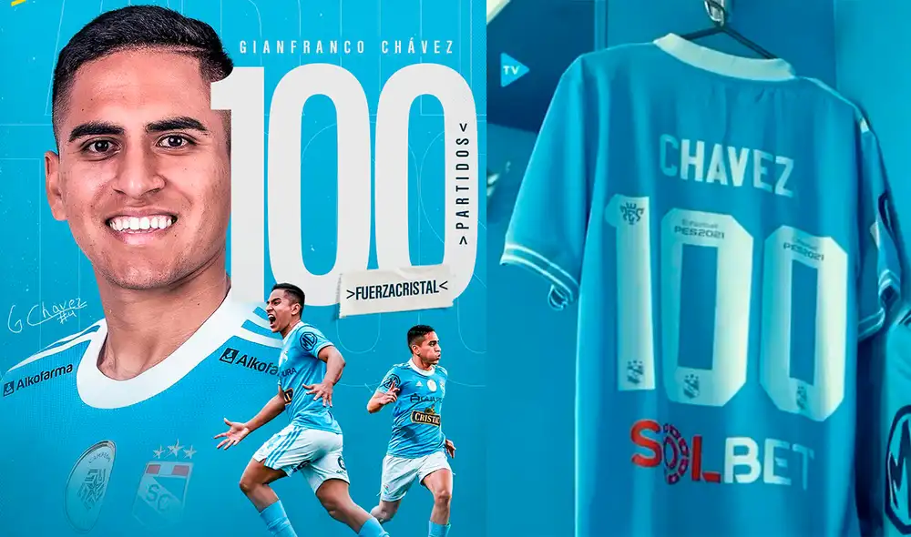 El defensor Gianfranco Chávez cumplió 100 partidos con Sporting Crital. Fuente: Composición @ClubSCristal