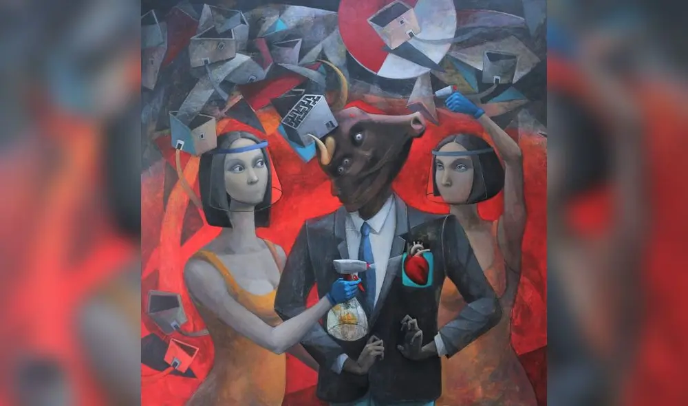 Obra de Héctor Acevedo, “Protocolo del Minotauro", trabajada en técnica mixta, óleo y acrílico. Obra de Héctor Acevedo, “Protocolo del Minotauro", trabajada en técnica mixta, óleo y acrílico.