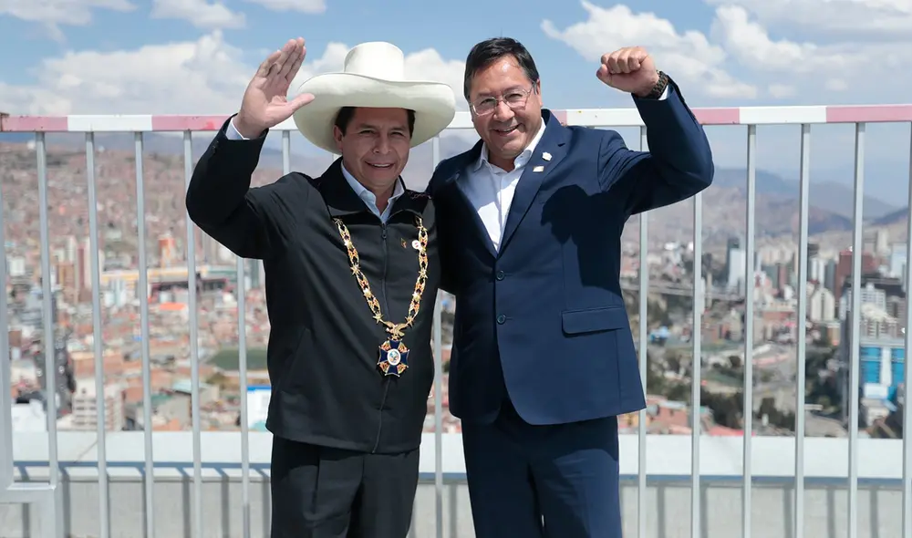 Pedro Castillo y Luis Arce durante las visita del presidente peruano a La Paz. Foto: Presidencia del Perú Pedro Castillo y Luis Arce durante las visita del presidente peruano a La Paz. Foto: Presidencia del Perú