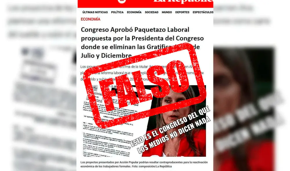 Noticia falsa de La República está circulando en redes sociales. Foto: composición/difusión Noticia falsa de La República está circulando en redes sociales. Foto: composición/difusión