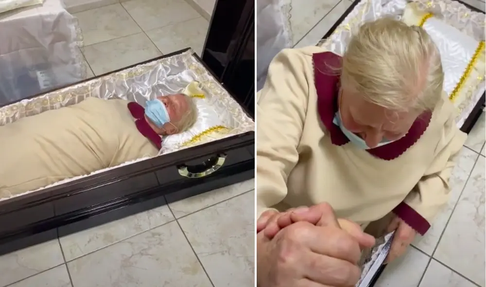 Los clientes son introducidos en un ataúd acolchonado y son tapados con una manta. Foto: captura de Youtbe Los clientes son introducidos en un ataúd acolchonado y son tapados con una manta. Foto: captura de Youtbe