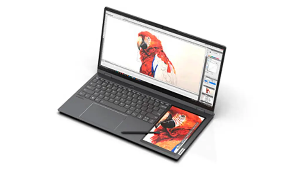 La pantalla extra sería de entre 6 a 7 pulgadas, se usaría con lápiz óptico y podría ser retirada para convertirse en una tablet. Foto: Evan Blass - Twitter