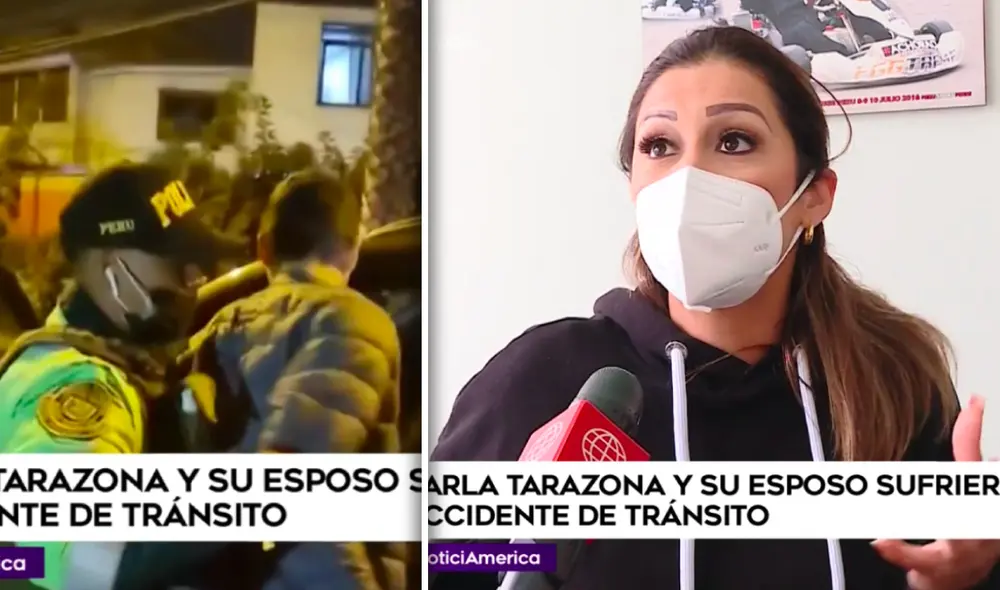El auto de Karla Tarazona fue embestido el último 31 de octubre por un joven de 23 años en supuesto estado de ebriedad. Foto: captura América TV El auto de Karla Tarazona fue embestido el último 31 de octubre por un joven de 23 años en supuesto estado de ebriedad. Foto: captura América TV