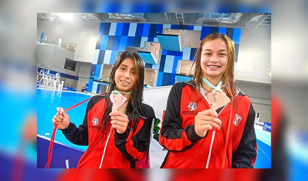 Giselle Guimet y Pamela Reyes ganaron la medalla de bronce en clavado sincronizado. Foto: Andina