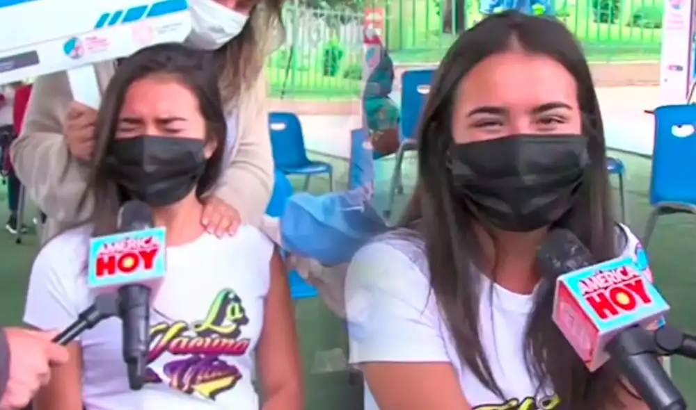 Merly Morello acudió con su madre y amiga al vacunatorio del Minsa para ser vacunada. Foto: captura/América TV