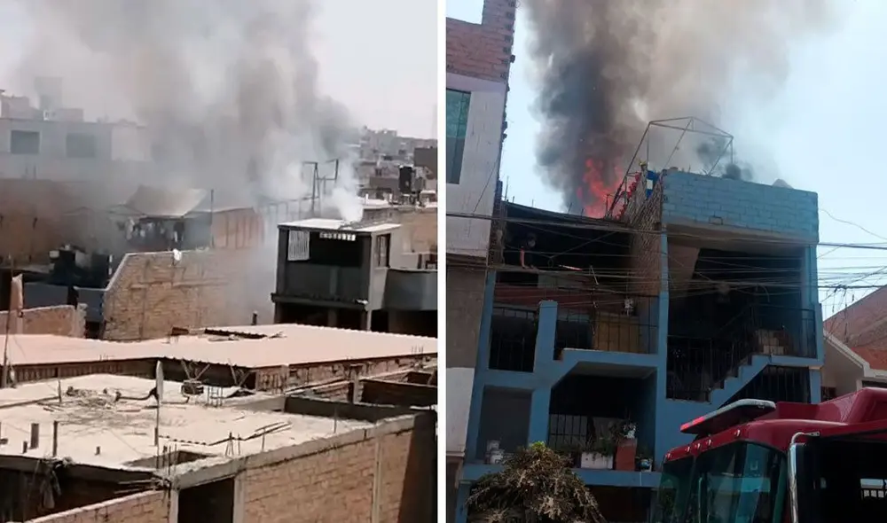 Fuerte incendio se registra a estas horas de la tarde. Foto: Panamericana Fuerte incendio se registra a estas horas de la tarde. Foto: Panamericana