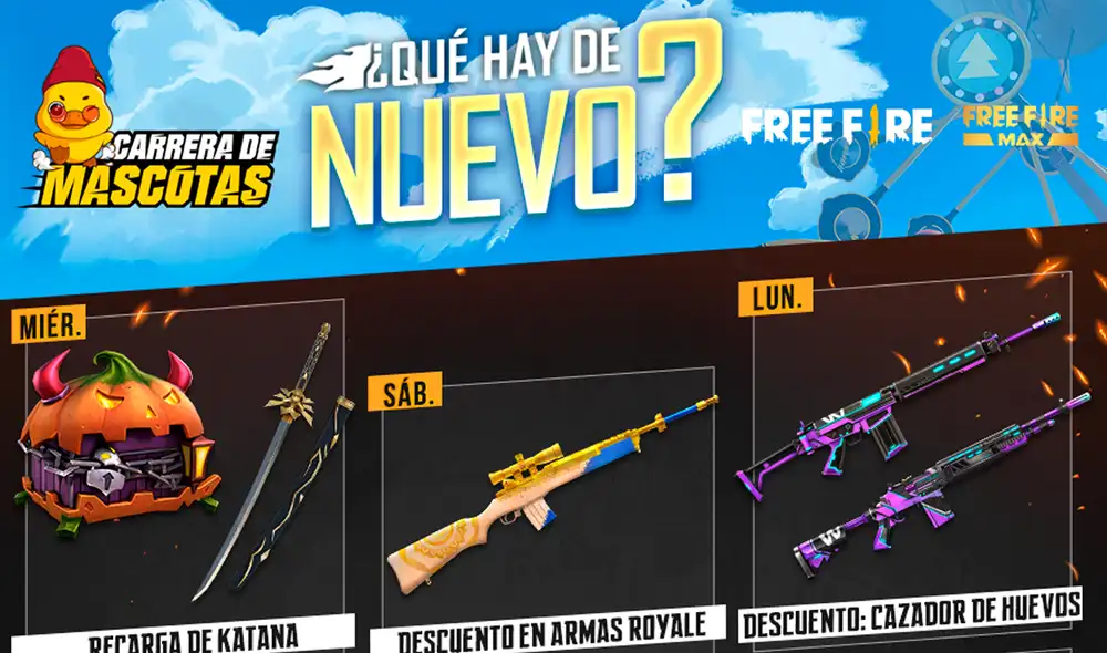La agenda semanal de Free Fire trae muchos descuentos en armas y recarga de Katana. Foto: Garena La agenda semanal de Free Fire trae muchos descuentos en armas y recarga de Katana. Foto: Garena