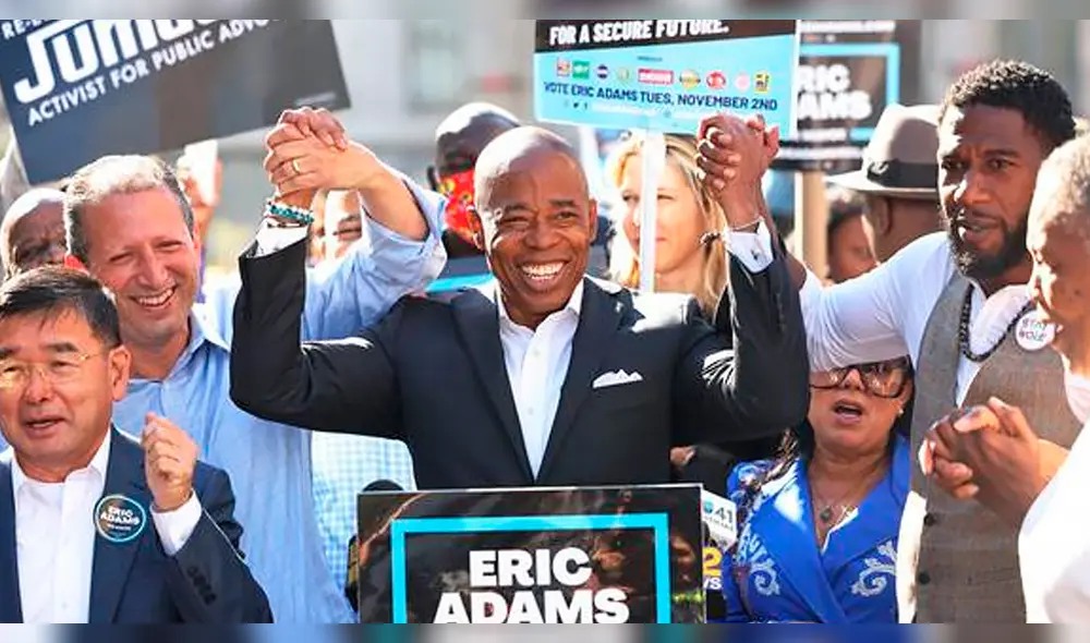 Eric Adams, el candidato vegano y demócrata a la alcaldía de Nueva York, durante acto de campaña. Foto: AFP