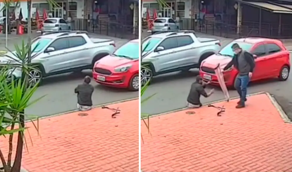 El indigente no esperaba que una persona se acerque y le obsequie un par de costosas muletas para poder caminar. Foto: captura de TikTok